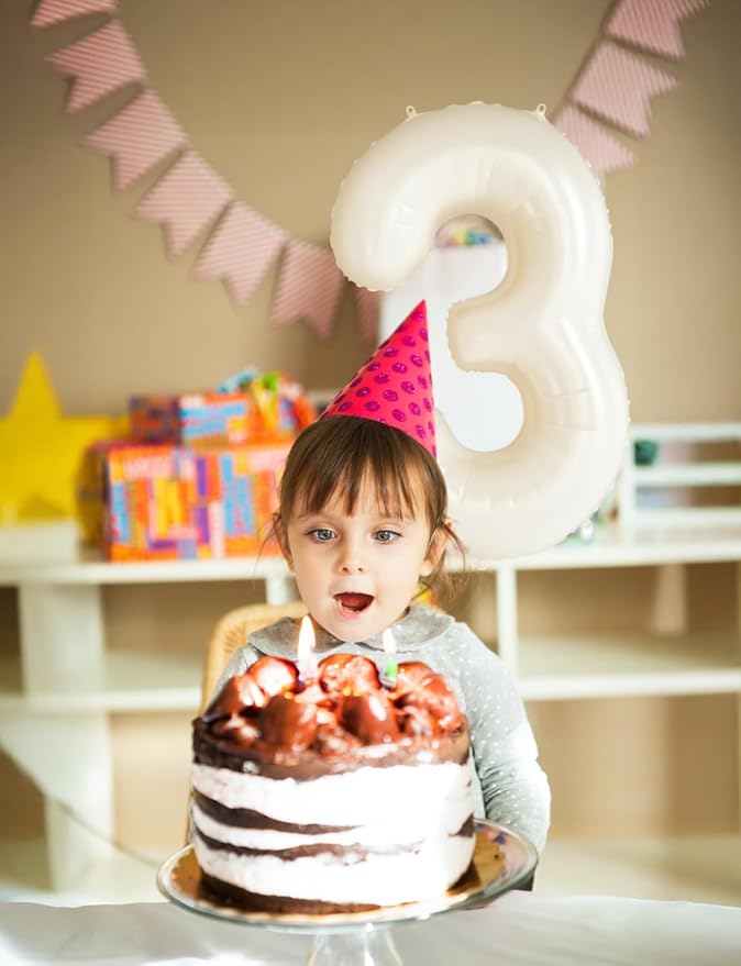 Cream Number 3 Balloons – 40 Inch Giant Foil Number Balloon, Light Cream Number Balloon for Birthday Anniversary Baby Shower Party Decorations