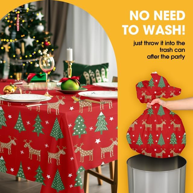Christmas Red Plastic Table Cloth - 4 Pack 54" × 108" Rectangle Disposable Tablecloths for 6FT Tables, Table Cover for Party, Holiday & Gathering Use