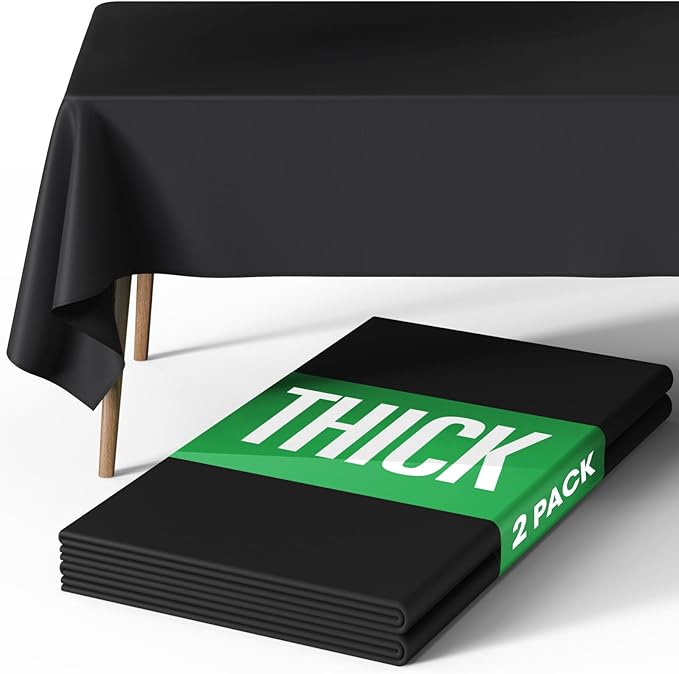 Pureegg Rectangle Table Cloth 60" x 84" – Durable Polyester Tablecloth Offers Reusable & Washable Protection, Ideal for Outdoor Party, Picnic, Wedding, Banquet and Birthday, 2 Pack, Black