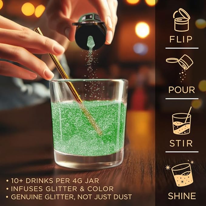 Brew Glitter Edible Glitter for Drinks, Cocktails, Beer, Garnish & Beverages (Green, 4 Grams)