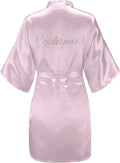 EPLAZA Women's One Size Silver Rhinestones Bride Bridesmaid Short Satin Robes for Wedding Party Getting Ready