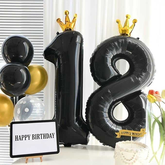 Black Number 8 Balloon with Crown, 40 inch Black Number Balloon 8th Birthday Party Decoration black Crown Balloons 0-9 for Birthday Party Anniversary Decorations Supplies