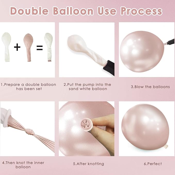 Boho Dusty Pink Balloons Garland Arch Kit, Double Stuffed White Pearl Balloon Blush Neutral Pink Latex Balloons for Birthday Bridal Shower Party Decorations