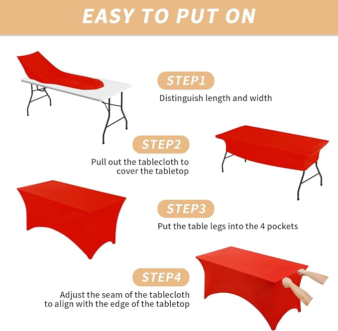 Fixwal 3 Pack Red Table Cloths Rectangle 6FT, Tablecloths Rectangular Stretch Spandex Fitted Table Covers 6 FT for Valentine's Day, Festival Parties, Trade Shows, Banquet, Weddings, Event
