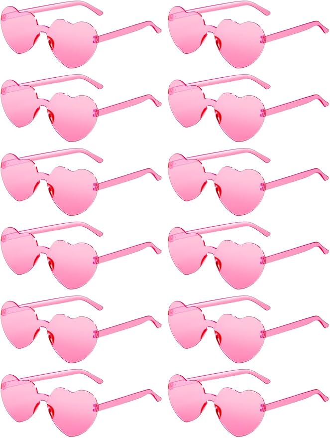 12 Pairs Heart Shaped Sunglasses for Women Colorful Glasses Fun Trendy Transparent Heart Sunglasses Party Favor