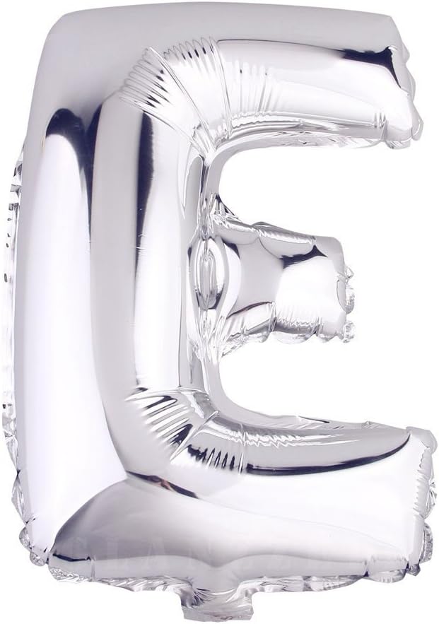 Glanzzeit 16 Inch Silver Foil Balloons Letters A to Z Numbers 0 to 9 for Prom Wedding Birthday Party Decor (Letter E)