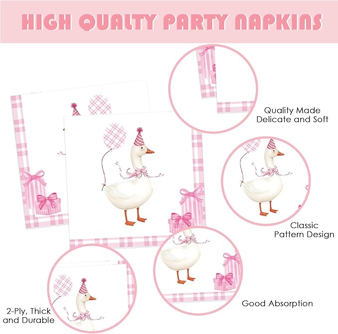 194 Pcs One Silly Goose Birthday Decor for 24 Guests - Pink Theme Party Supplies with Plates Napkins Cutlery Tablecloth and Banner, All-in-One Disposable Party Kit for Girls' Birthday