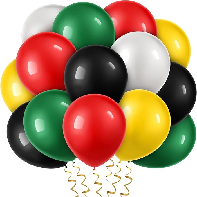 100 Pieces Juneteenth Day Latex Balloons Jamaica Rasta Reggae Red Green Yellow Black White Round Balloons for Black History Month 420 Party Freedom Day Party Favors