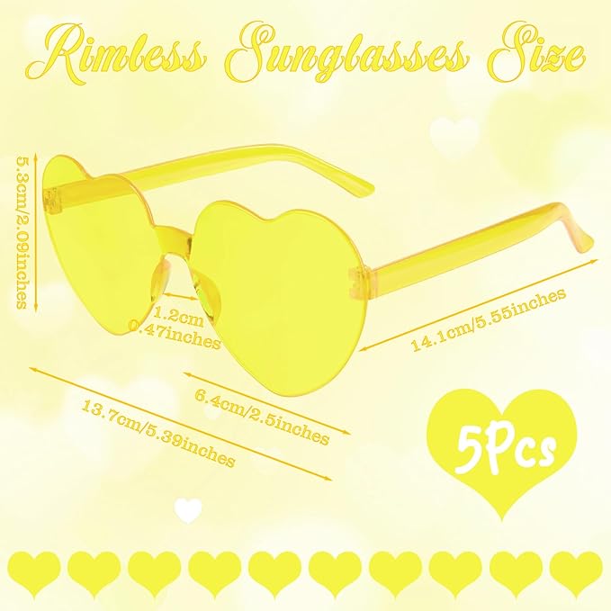 PLULON Heart Sunglasses for Women 5/12/25 Pcs, Heart Glasses Valentine Day Rimless Shaped Candy Color Fun Glasses Party Favor