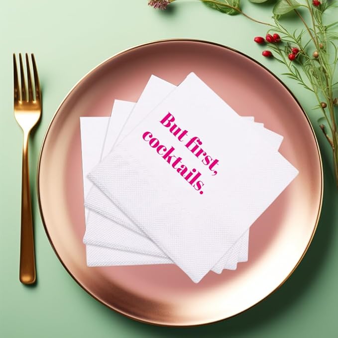 Funny Cocktail Napkins 100Pcs Funny Quotes Saying Disposable Paper Party Napkins 4.5 x 4.5 Two-ply (But First Cocktails Napkins)