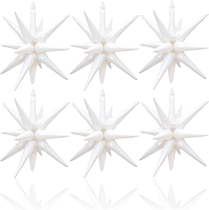 6PCS White Star Balloons, 22Inch Huge White Explosion Star Balloons Spike Cone Foil Balloon for Wedding Engegament Baptism Baby Shower Bridal Shower Birthday Party Supplies