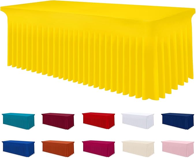 Smiry Spandex Tablecloth, Elastic Fitted Stretch Tablecloth for 6FT Rectangle Tables, Waterproof Washable Table Cover Skirt for Outdoor, Wedding, Banquet & Parties (Yellow, 72Lx30Wx30H Inch)