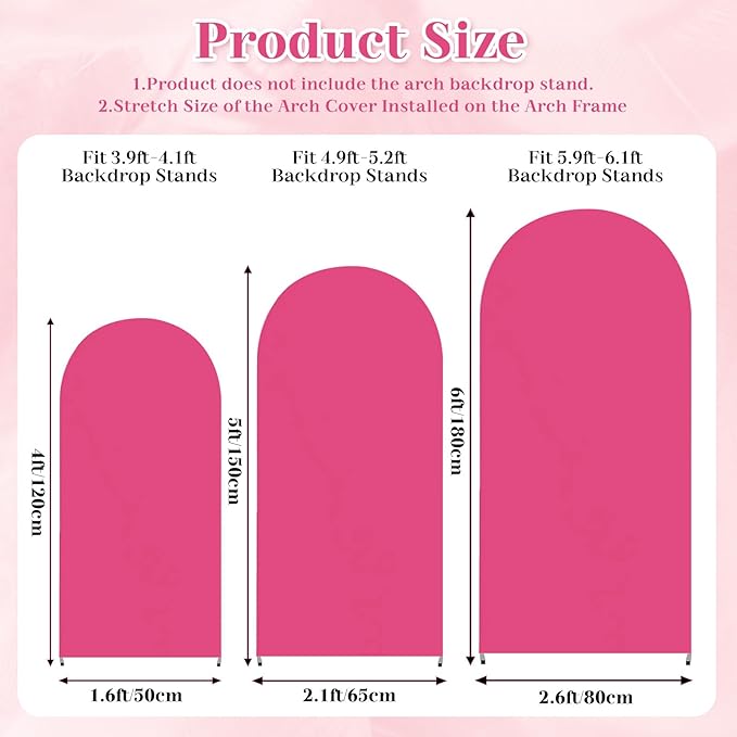 3-Piece Arch Backdrop Cover, Stretchy Spandex Wedding Arch Covers 4FT, 5FT, 6FT for Round Chiara Arch Stand, Hot Pink Arch Cover for Photo Background Birthday Party Banquet Ceremony Decor