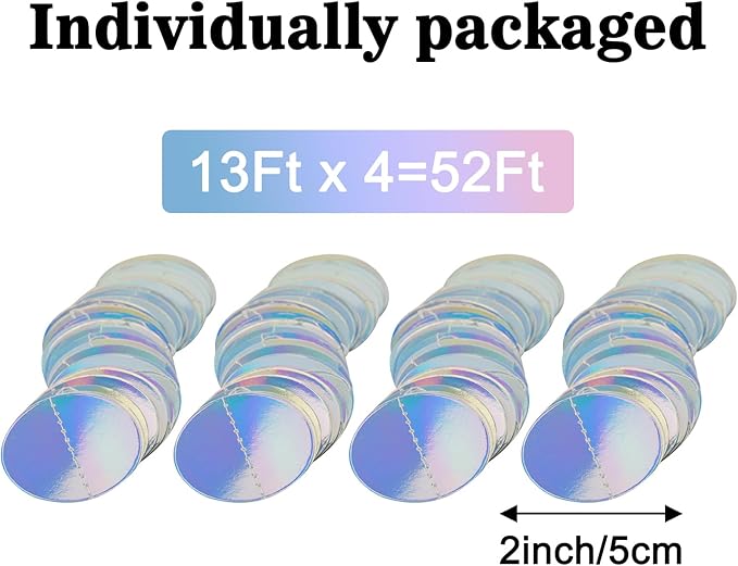 GCQQ 52Ft Iridescent Party Decorations Holographic Circle Garlands Sparkly Iridescent Hanging Streamers Garland for Mermaid Disco Bachelorette Birthday Party Decorations