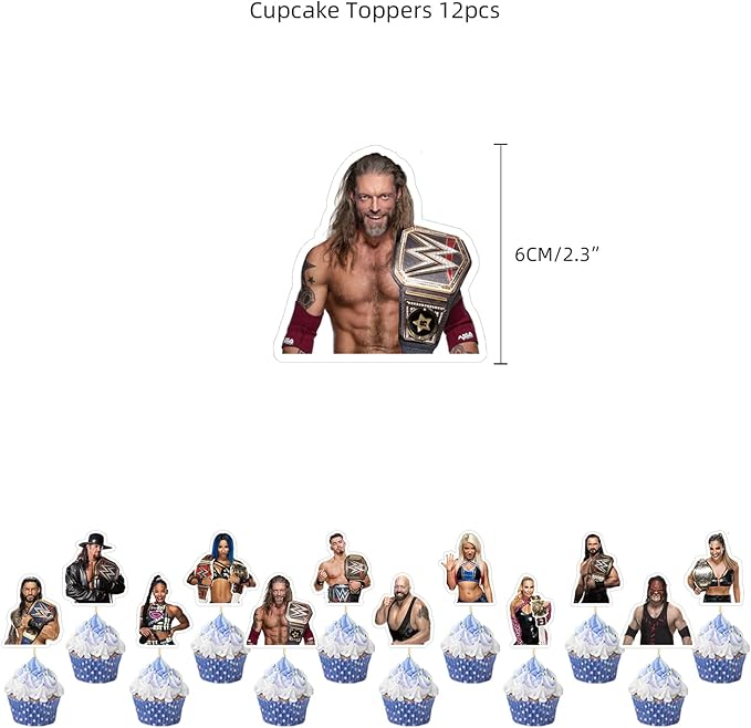 Wrestling Birthday Party Decorations Supply Set for Kids with Happy Birthday Banner, Cake Topper, Cupcake Toppers, Balloons for Party Decorations (Party set)