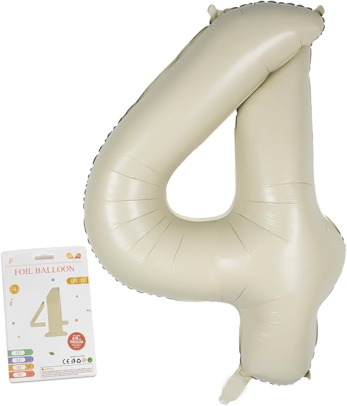 40in Birthday Big Number Balloon - CARGEN Giant Foil Balloons for Women Men Birthday Party Wedding Anniversary Supplies Decorations, Creamy White Four, No.4