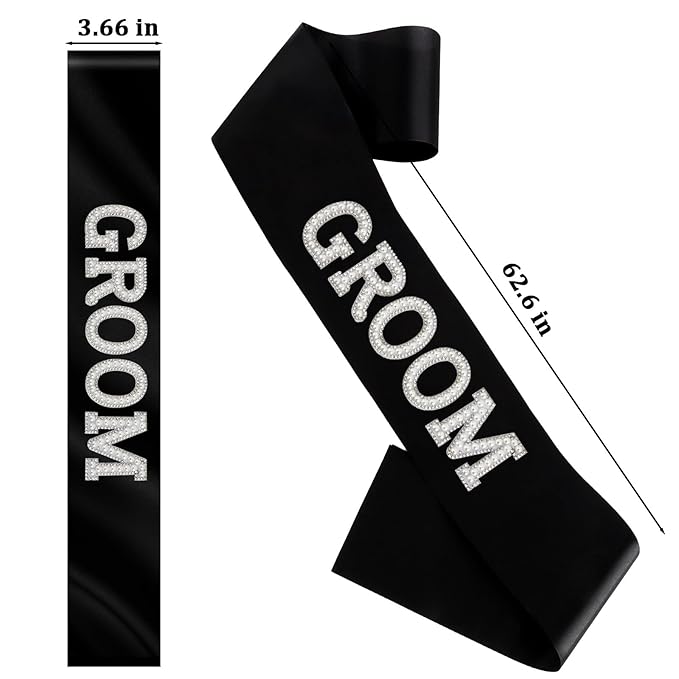 2Pcs Pearl Bride and Groom Sash - White BRIDE Sash & Black GROOM Sash for Bachelorette Party, Hen Party, Wedding, Bridal Shower & Engagement Favors