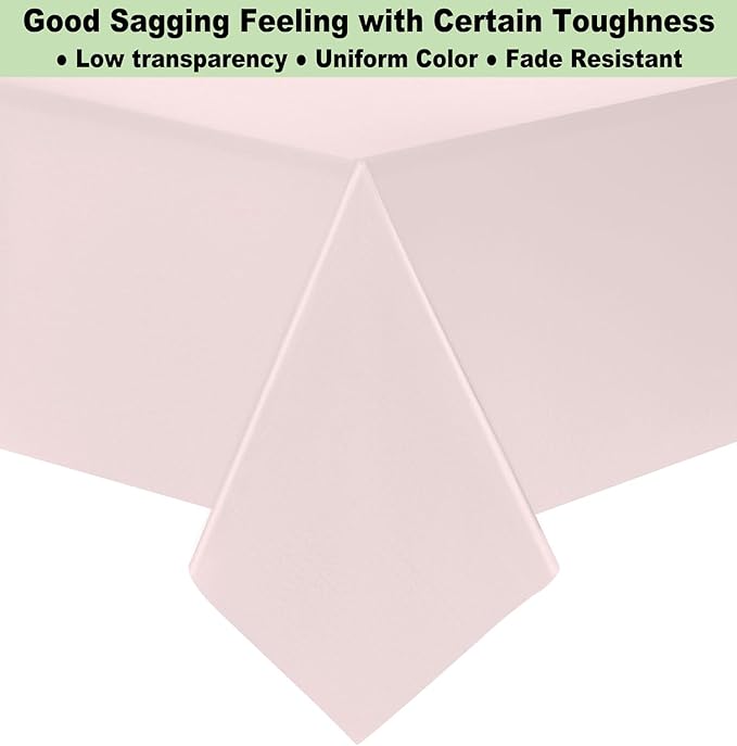 Plastic Light Pink Tablecloths 3 Pack Disposable Table Covers 54" x 108" Baby Pale Pink Table Cloths for Parties Bridal Shower Engagement Wedding Birthday, Fits 6 to 8 Foot Rectangle Tables