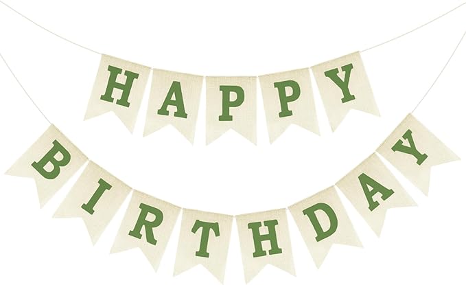 Anwyll Happy Birthday Banner - NO DIY Burlap Happy Birthday Banner Sign Happy Birthdays Party Decoration Happy Birthdays Banners Bunting for Women Men Girl Boy Celebration Party Backdrops (Green)