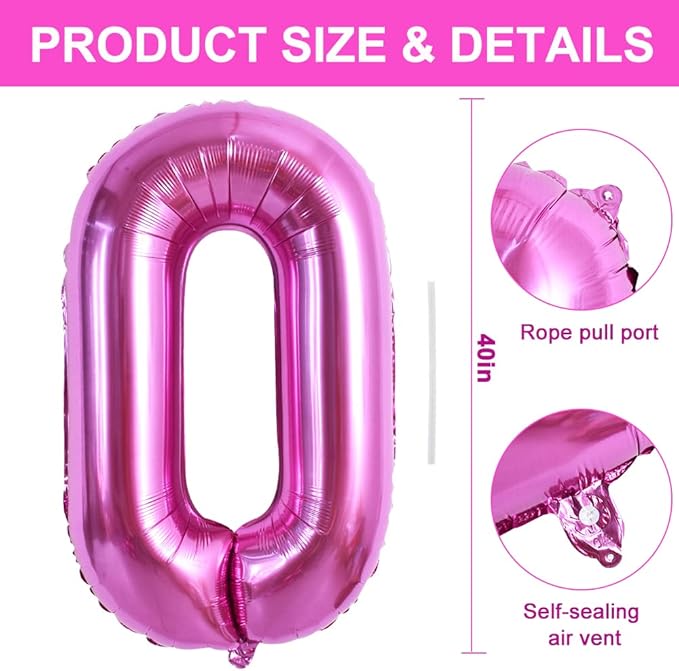 TONIFUL 40 Inch Rose Red Letter O Balloons, Hot Pink Alphabet Letter Giant Foil Mylar Big Balloons for Birthday Party Anniversary Decorations