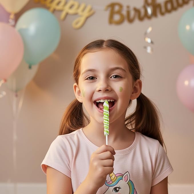 Adams & Brooks Bright Green Apple Mini Unicorn Pops, 10 oz Jar (24 ct.) - Twisty Unicorn Lollipops, Individually Wrapped Candy for Kids & Adults, Perfect for Birthday Party Favors, Goodie Bags, & More
