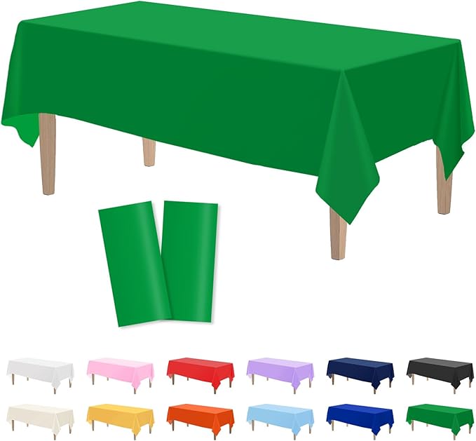 Kopokita 2PCS Green Plastic Tablecloths 54 x 108 Inch, Disposable Table Cloths Rectangle Party Table Covers