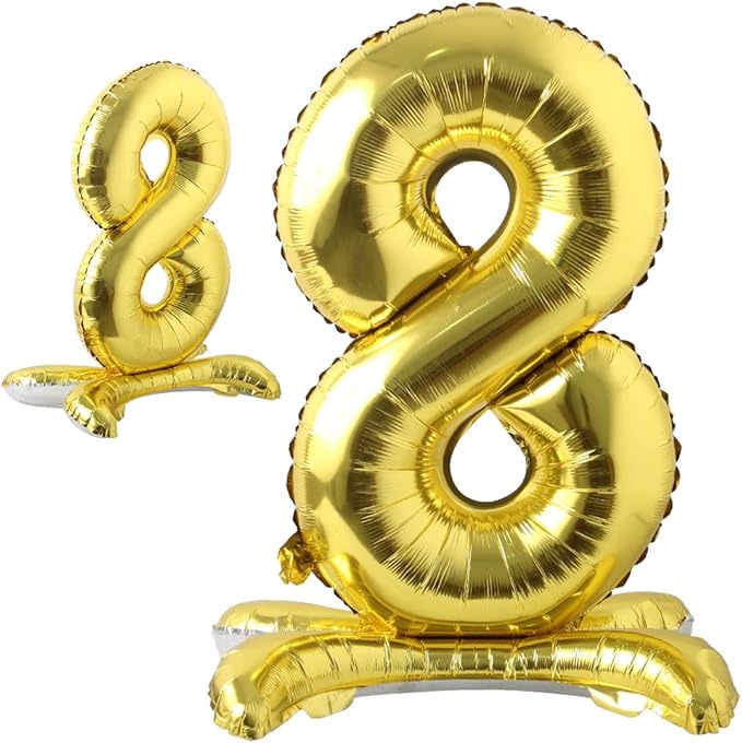Self Standing 32 Inch Number Balloons Foil Ballon Gold Digit ball Wedding Birthday Party Decoration Baby Shower Supplies (32 inch Stand Gold 8)