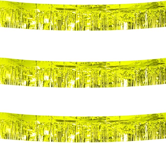 3 Pack Total 30 Feet Foil Fringe Garland Metallic Wall Hanging Drapes Tassel Skirting Tinsel Streamers Decorations for Parade Float Trailer Mardi Gras Party Birthday Wedding (Gold)