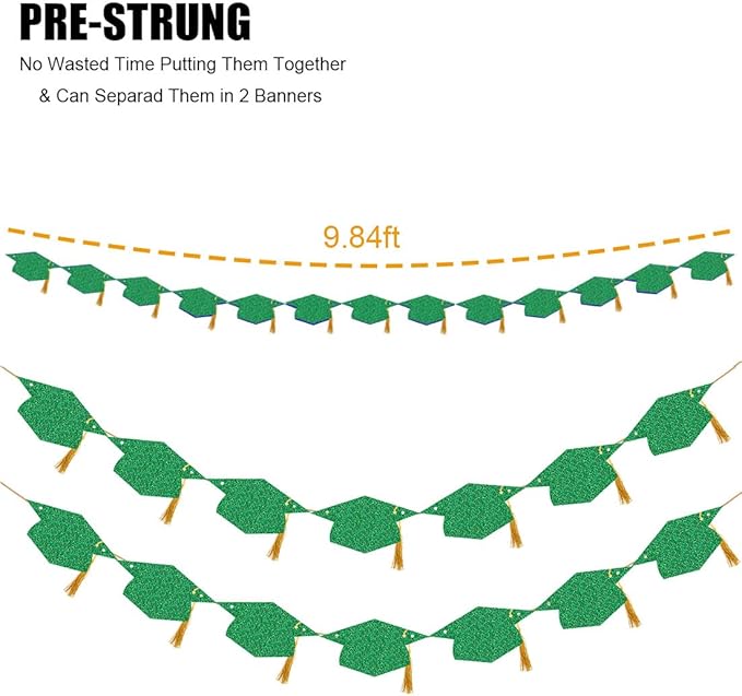 Graduation Decorations Class of 2026 Pre - Strung Glitter Congrats Grad Graduation with Tassel Party Congratulations Banner Decor College High School Graduation Party Favors Green