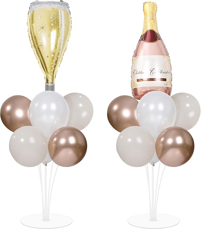 Champagne Gold Party Balloons Stand Kit 2 Sets With 2 Champagne Bottle Glass Foil Balloons Birthday Party Centerpiece for Tables for Engagement Bachelorette Bridal Shower Wedding Birthday Decorations
