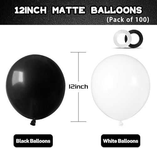 100pcs Black and White Balloons 12 Inch Thickened Latex Balloons for Birthday Wedding Graduation Party Decorations (Black White balloon)