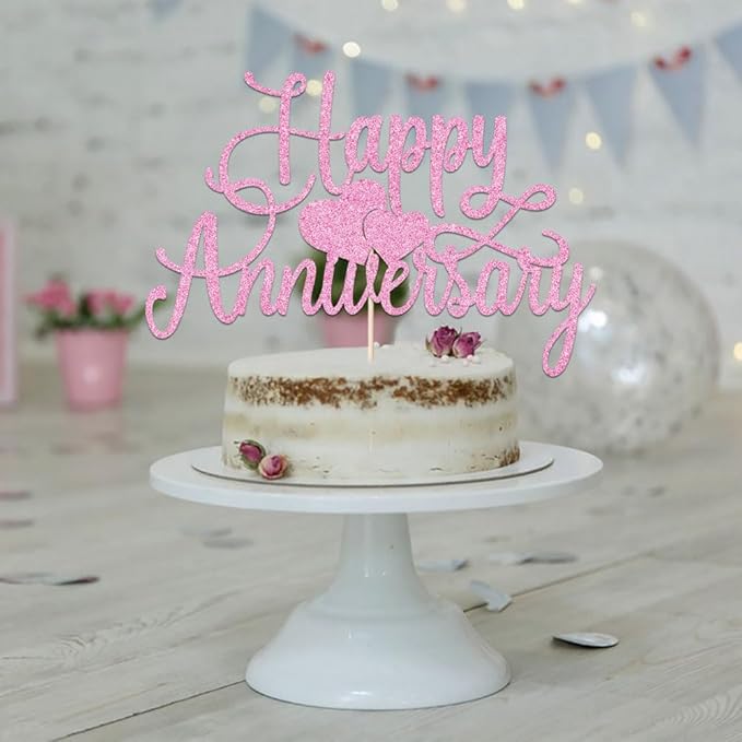 Kaoenla powder Glitter Happy Anniversary Cake Topper - Company Anniversary,Wedding Wedding Anniversary,Birthday Party Decoration Selected decorativeSupplies (powder)