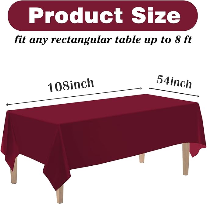 Kopokita 6PCS Burgundy Plastic Tablecloths 54 x 108 Inch, Disposable Table Cloths Rectangle Party Table Covers