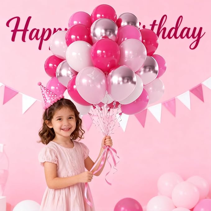 Pink Balloons Metallic Hot Pink Balloon,60Pcs 12Inch Chrome Light Pearl Pink Balloons for Princess Girl Birthday Gender Reveal Bridal Shower Valentine's Day Party Decorations