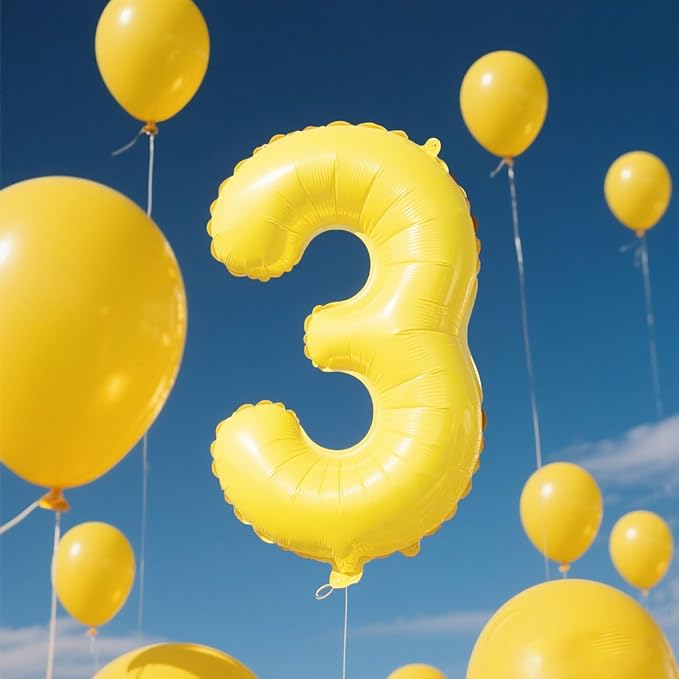 40 Inch Macaron Yellow Balloon Number 3 Balloon,Number Balloons Big Giant Jumbo Number 3 Foil Mylar Balloons for 13th Birthday Party Anniversary Events,Wedding Anniversary Party Decorations