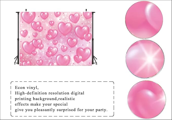 LTLYH 7×5ft Pink Heart Photo Backdrop Early 2000s Party Decorations Old School Backdrops Valentine's Day Glitter Heart 16th 18th 30th Women Men 90s Happy Birthday Background Selfile Wall Decor 256