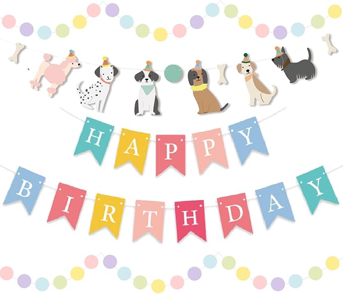 Dog Themed Banner Happy Birthday Banner Backdrop Colorful Decoration Kids Baby Dog Birthday Party Supplies