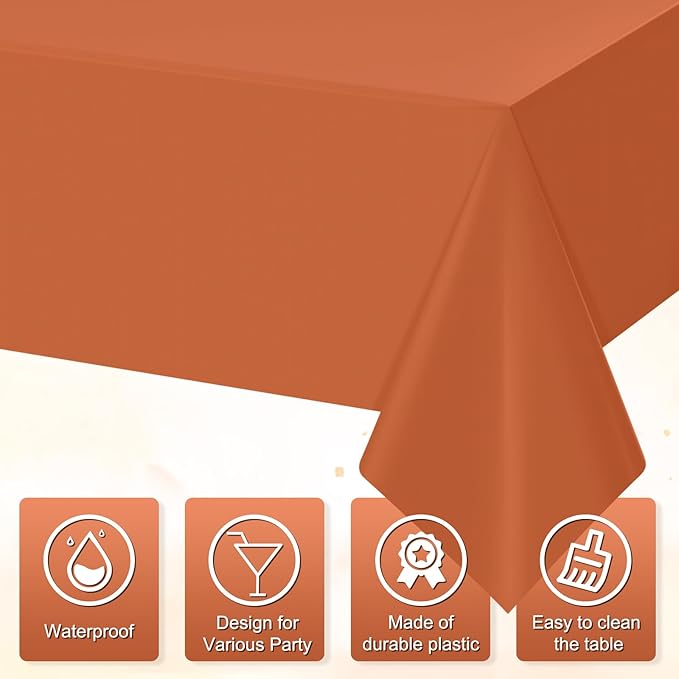 3Pcs Orange Tablecloths for Rectangle Tables,Disposable Plastic Table Cloth,Waterproof Table Cover for Fall Thanksgiving Harvest Birthdays Weddings Party Decorations,54 x 108 Inch