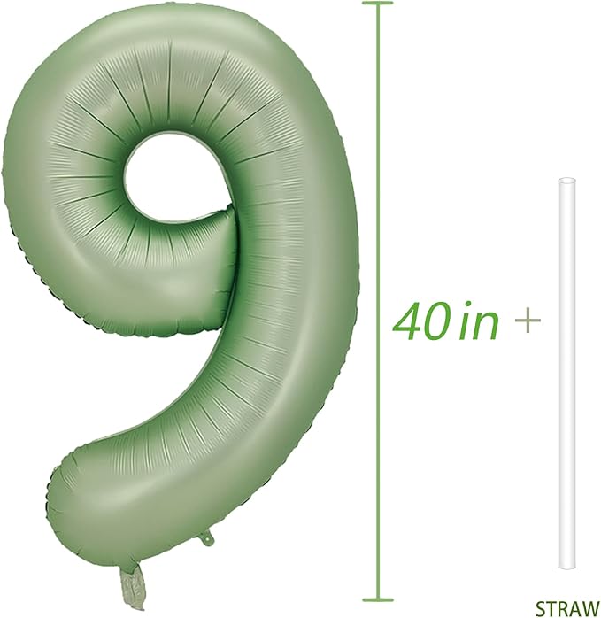 Number 9 Balloon, Large number balloons 40 inch, 9th Birthday Party Decorations 9 Year Old Birthday Sign Decor, Sage Green