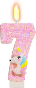 Birthday Candles - Number 7 Candle, 7th Birthday Decorations for Girl, Pink Unicorn Candles for Cake Topper, Cartoon Theme Party Supplies
