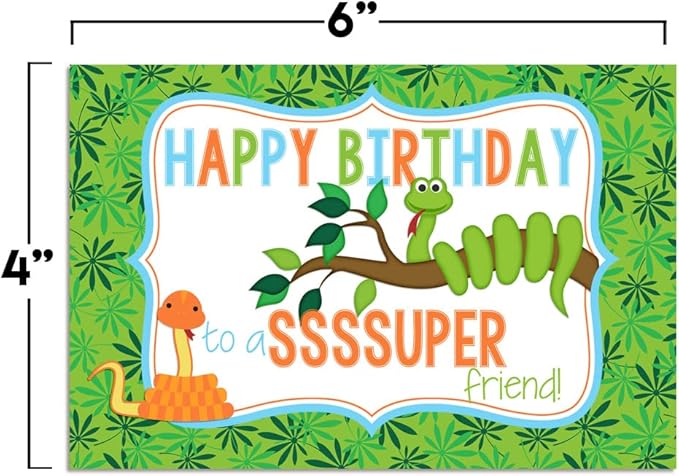 SssSSssUPER Friend Snake Themed Birthday Pun Themed Single (1) All Occasion Blank Birthday Card To Send To Friends & Family, 4"x 6" (when folded) Fill In Greeting Note Card by AmandaCreation