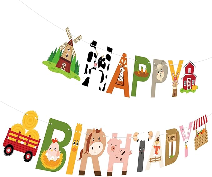Farm Party Decorations Happy Birthday Banner Farm Party Banner Garland for Birthday Party Decorations Farm Party Supplies