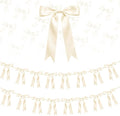 2 Strings Cream Bow Garland Banner Decorations, 16Pcs Pre-Strung Satin Ribbon with 6.7ft Chain for Ivory White Ribbon Bow Coquette Room Birthday Baby Bridal Shower Wedding Bachelorette Party Decor