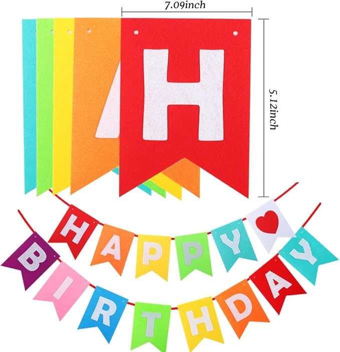 Happy Birthday Banner Decorations, Rainbow Birthday Decorations Set, Paper Flags with 9 Honeycomb Balls and Circle Dots Garland for Door Backdrop Wall Hanging Birthday Party Supplies