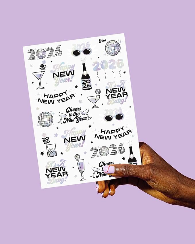 xo, Fetti New Years Eve Party Supplies Tattoos - 42 Foil Styles | Disco NYE Party Favors, Happy New Year Decorations, NYE 2026 Decor