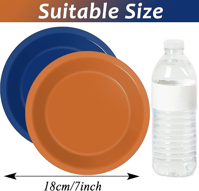 Wiooffen 48 Pcs Orange Blue Party Plates Birthday Party Disposable Paper Dessert Plates Supplies Decorations Dart War Theme Plates Tableware for Birthday Baby Shower