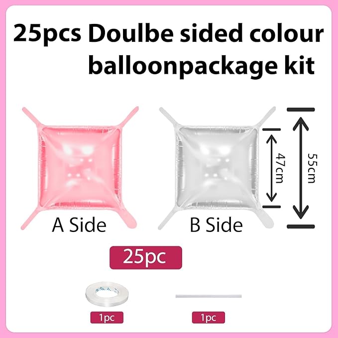 Pearl Pink and Silver Double Sided Square Foil Balloons Wall,19 Inches Pink Metallic Foil Balloons Tunnel Arch Kit for Girls Bachelorette,Wedding,Anniversary,Birthday,Valentines Day Decoration