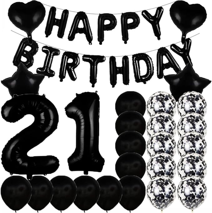 Sweet 21th Birthday Decorations Party Supplies,Black Number 21 Balloons,21th Foil Mylar Balloons Latex Balloon Decoration,Great 21th Birthday for Girls,Women,Men,Photo Props