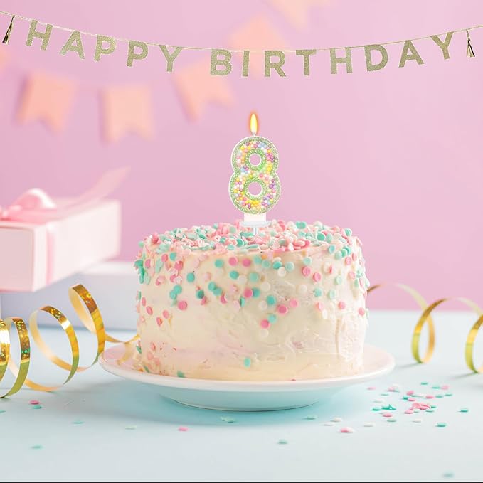 Birthday Candles - Number 8 Candle, Colorful Macaron Candles for Boys/Girls, Green Cake Decorations, Dinosaur Themed Party Supplies
