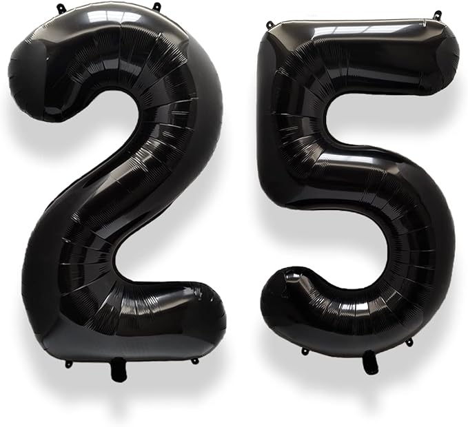 AULE 40 Inch Large 25 Balloon Numbers Black, Big Foil Number Balloons, Giant Helium Happy 25th Birthday Party Decorations for Man and Women, Huge Mylar Anniversary Party Supplies